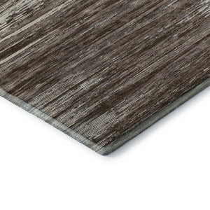 HomeRoots 8' X 10' Brown And Beige Striped Area Rug – Washable, UV-Protected, Durable for High-Traffic Spaces 671208