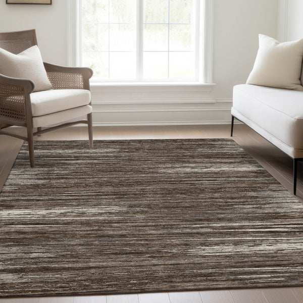 HomeRoots 8' X 10' Brown And Beige Striped Area Rug – Washable, UV-Protected, Durable for High-Traffic Spaces 671208