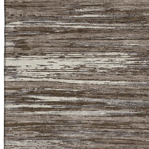 HomeRoots 8' X 10' Brown And Beige Striped Area Rug – Washable, UV-Protected, Durable for High-Traffic Spaces 671208