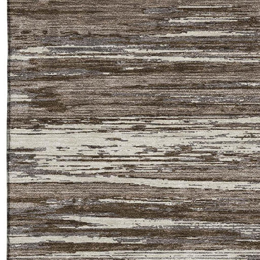 HomeRoots 9' X 12' Durable Brown and Beige Striped Area Rug with UV Protection for Easy Care and Style 671209