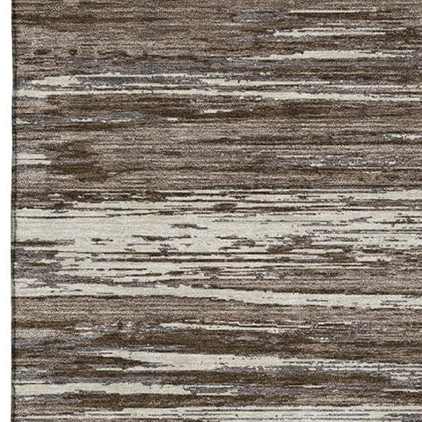 HomeRoots 9' X 12' Durable Brown and Beige Striped Area Rug with UV Protection for Easy Care and Style 671209