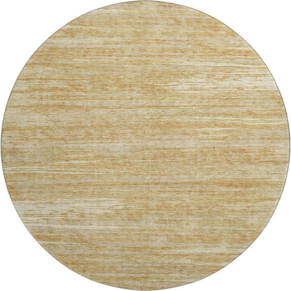 HomeRoots 8' Gold Beige and Ivory Striped Round Rug - Washable, UV-Protected, Stain-Resistant Focal Piece 671213