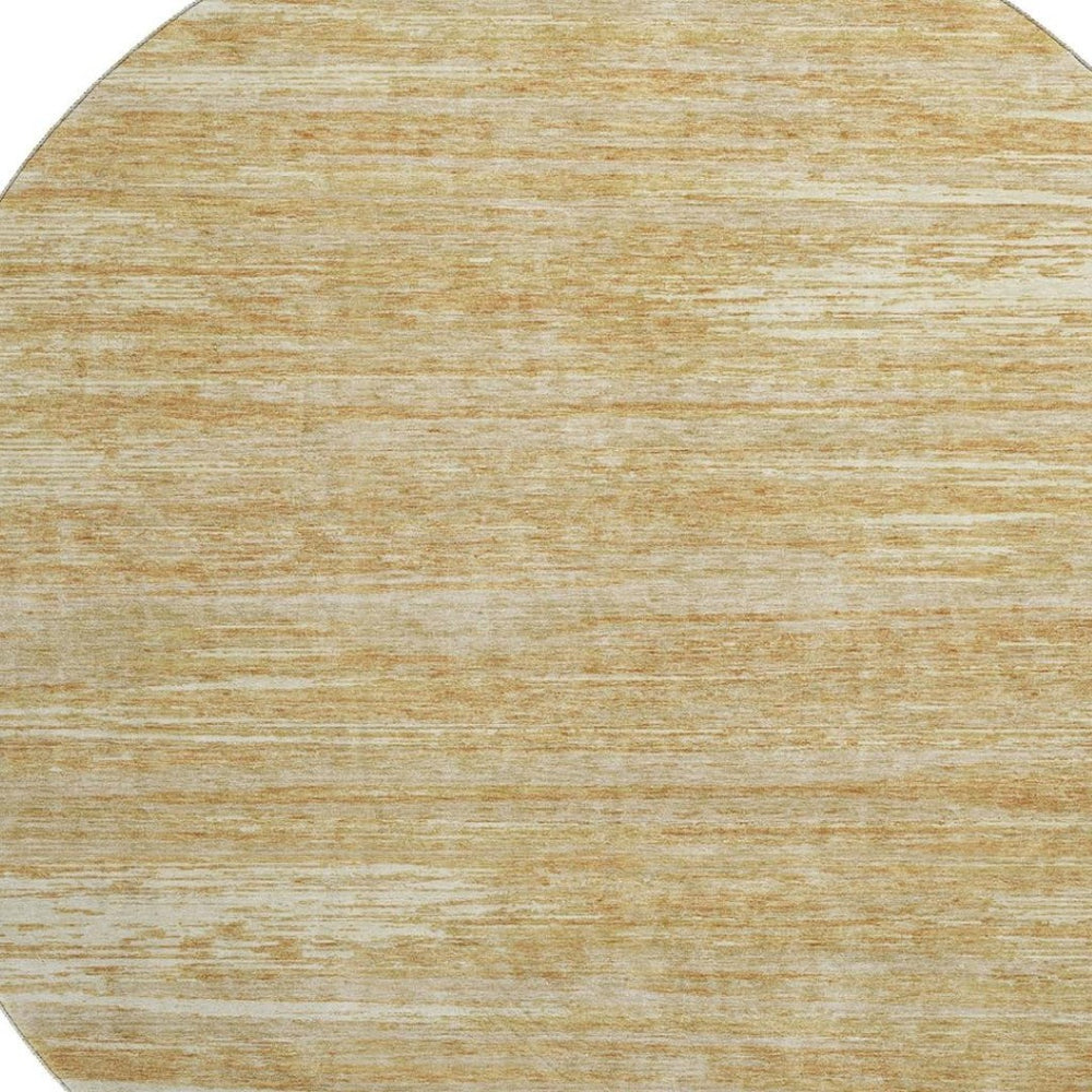 HomeRoots 8' Gold Beige and Ivory Striped Round Rug - Washable, UV-Protected, Stain-Resistant Focal Piece 671213
