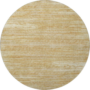 HomeRoots 8' Gold Beige and Ivory Striped Round Rug - Washable, UV-Protected, Stain-Resistant Focal Piece 671213