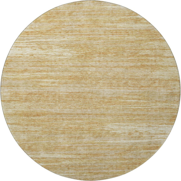 HomeRoots 8' Gold Beige and Ivory Striped Round Rug - Washable, UV-Protected, Stain-Resistant Focal Piece 671213