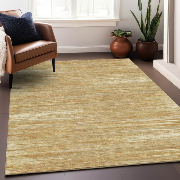 HomeRoots 9' X 12' Oversized Gold Beige Striped Area Rug - Durable, Washable, UV Protected for High-Traffic Areas 671215