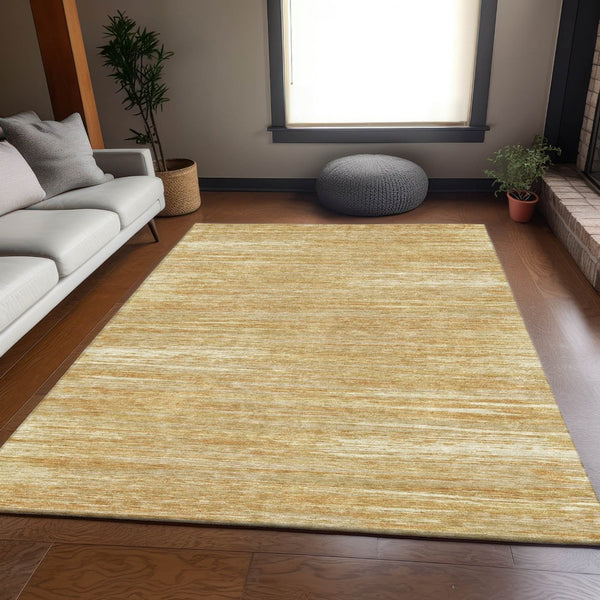 HomeRoots 10' X 14' Gold Beige Ivory Striped Area Rug - Stylish, Stain-Resistant & UV-Protected for Your Home 671216