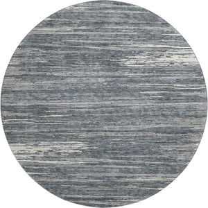HomeRoots 8' Gray and Ivory Striped Washable Round Rug – Durable, UV Protected, Stain Resistant for High Traffic Areas 671219