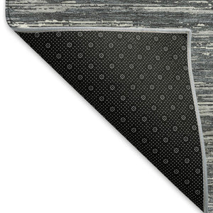 HomeRoots 8' Gray and Ivory Striped Washable Round Rug – Durable, UV Protected, Stain Resistant for High Traffic Areas 671219