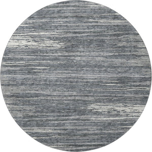 HomeRoots 8' Gray and Ivory Striped Washable Round Rug – Durable, UV Protected, Stain Resistant for High Traffic Areas 671219