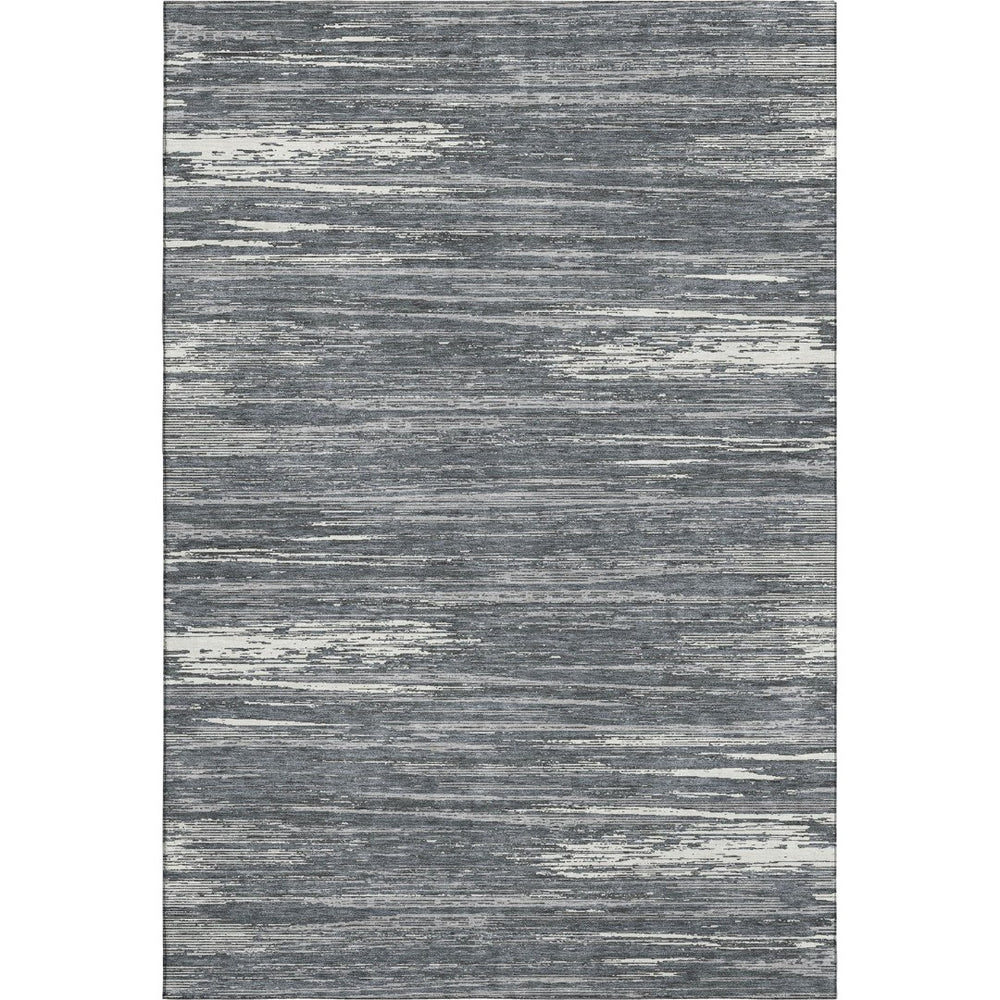 HomeRoots 8' X 10' Stylish Gray & Ivory Striped Washable Area Rug – UV Protected, Stain Resistant, Kid-Friendly! 671220
