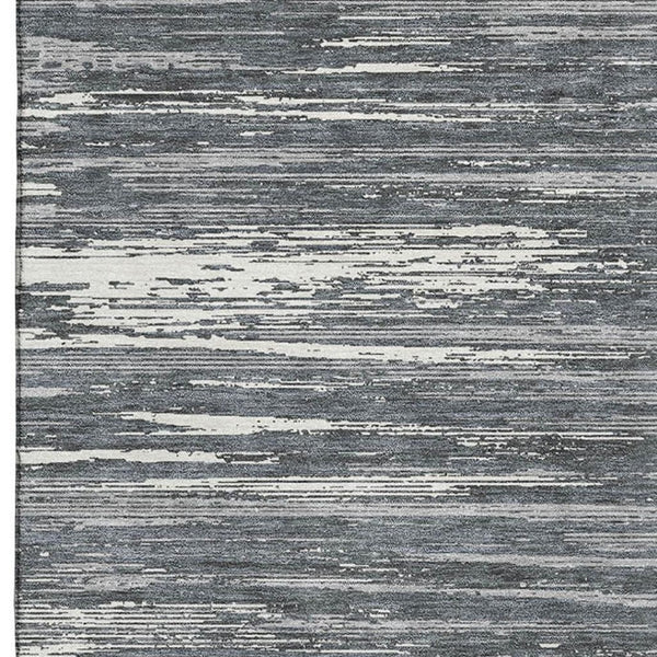 HomeRoots 8' X 10' Stylish Gray & Ivory Striped Washable Area Rug – UV Protected, Stain Resistant, Kid-Friendly! 671220