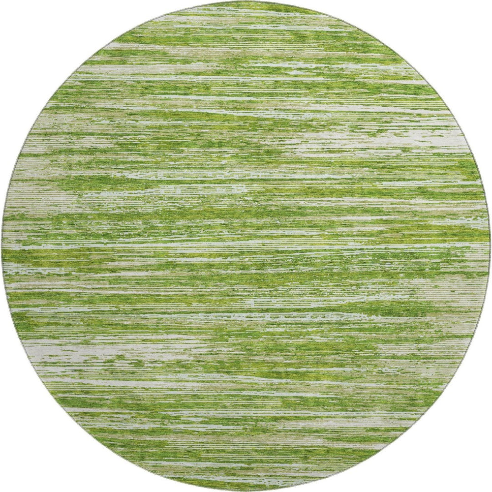 HomeRoots 8' Green and Ivory Striped Round Rug - Washable, UV Protected, Stain-Resistant, Kid & Pet Friendly! 671225