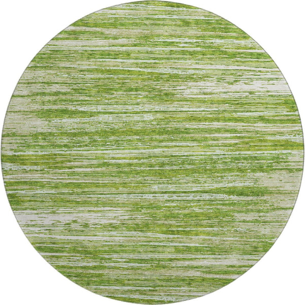 HomeRoots 8' Green and Ivory Striped Round Rug - Washable, UV Protected, Stain-Resistant, Kid & Pet Friendly! 671225