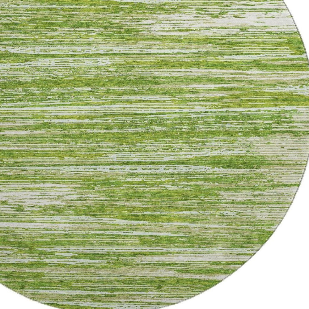 HomeRoots 8' Green and Ivory Striped Round Rug - Washable, UV Protected, Stain-Resistant, Kid & Pet Friendly! 671225