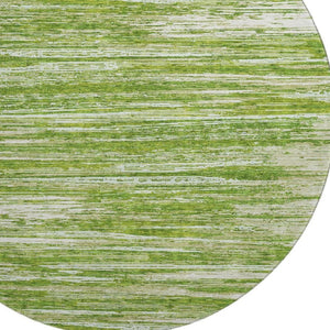HomeRoots 8' Green and Ivory Striped Round Rug - Washable, UV Protected, Stain-Resistant, Kid & Pet Friendly! 671225