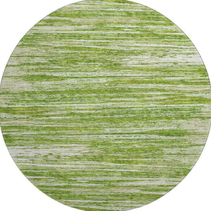 HomeRoots 8' Green and Ivory Striped Round Rug - Washable, UV Protected, Stain-Resistant, Kid & Pet Friendly! 671225