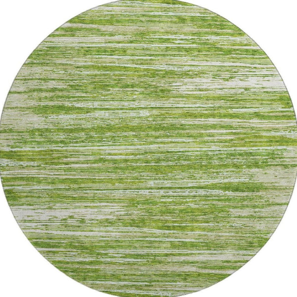 HomeRoots 8' Green and Ivory Striped Round Rug - Washable, UV Protected, Stain-Resistant, Kid & Pet Friendly! 671225