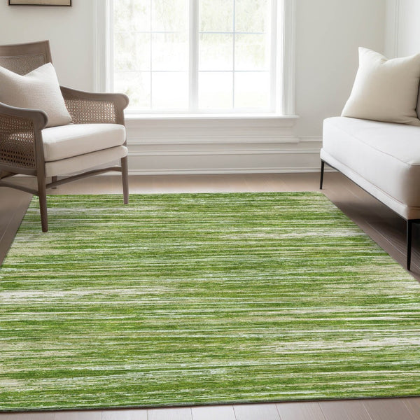 HomeRoots 8' X 10' Stylish Green and Ivory Striped Area Rug - Washable, UV Protected, Durable for Any Space 671226