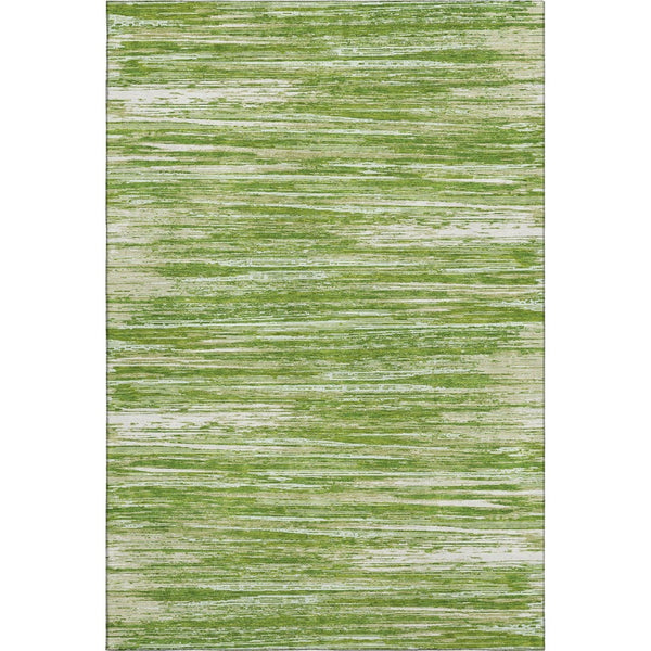 HomeRoots 9' X 12' Washable Green And Ivory Striped Area Rug - Durable, Stain-Resistant, UV Protected Design 671227