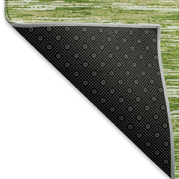 HomeRoots 9' X 12' Washable Green And Ivory Striped Area Rug - Durable, Stain-Resistant, UV Protected Design 671227