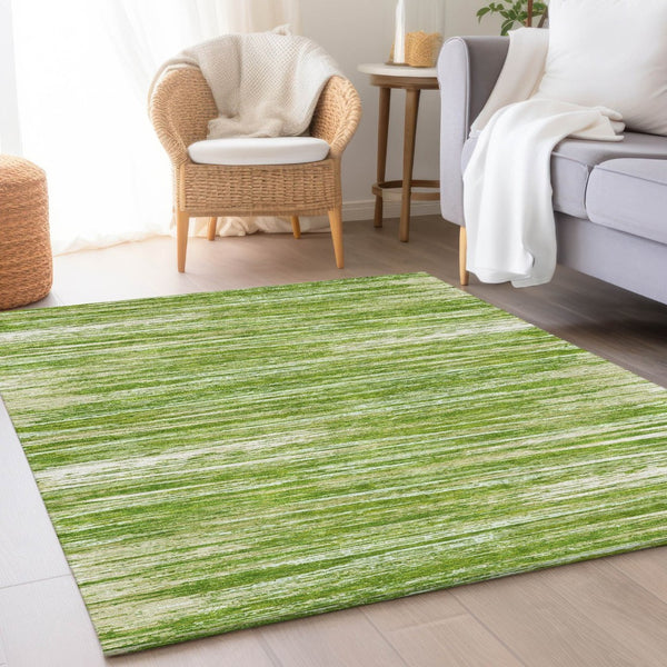 HomeRoots 10' X 14' Green And Ivory Striped Area Rug – Durable, Washable, UV Protected for Indoor & Outdoor Use 671228
