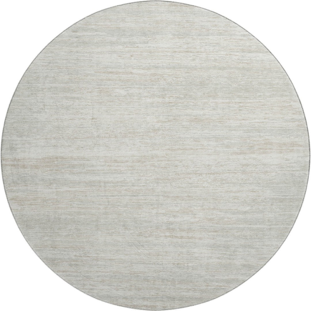 HomeRoots 8' Ivory and Beige Striped Washable Round Rug – Durable, Stain-Resistant, UV Protected for All Spaces 671231