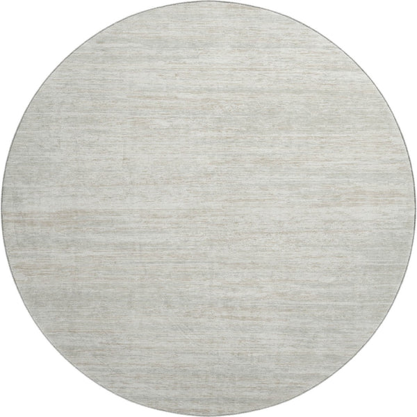 HomeRoots 8' Ivory and Beige Striped Washable Round Rug – Durable, Stain-Resistant, UV Protected for All Spaces 671231