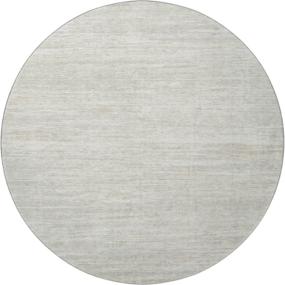 HomeRoots 8' Ivory and Beige Striped Washable Round Rug – Durable, Stain-Resistant, UV Protected for All Spaces 671231