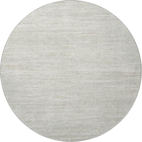 HomeRoots 8' Ivory and Beige Striped Washable Round Rug – Durable, Stain-Resistant, UV Protected for All Spaces 671231