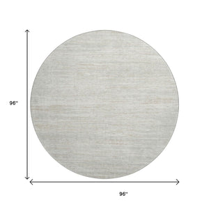 HomeRoots 8' Ivory and Beige Striped Washable Round Rug – Durable, Stain-Resistant, UV Protected for All Spaces 671231