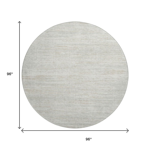 HomeRoots 8' Ivory and Beige Striped Washable Round Rug – Durable, Stain-Resistant, UV Protected for All Spaces 671231