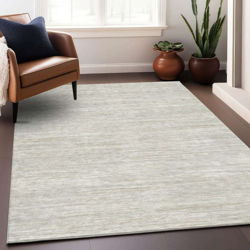 HomeRoots 9' x 12' Stylish Ivory Beige Striped Washable Area Rug with UV Protection for High-Traffic Rooms 671233
