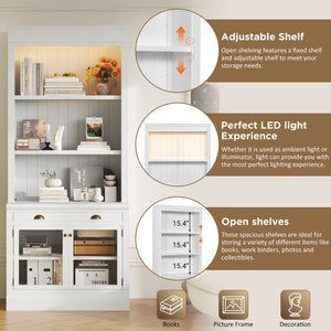 English Elm 83.4"Tall Modern Bookshelf Suite With Led Lighting - Stylish 2-Piece Storage For Home & Office Decor N751S059520K
