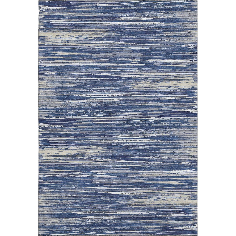 HomeRoots 9' X 12' Navy Blue, Ivory & Gray Striped Washable Area Rug with UV Protection for Modern Homes 671239