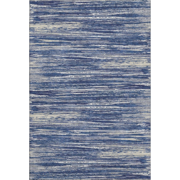 HomeRoots 9' X 12' Navy Blue, Ivory & Gray Striped Washable Area Rug with UV Protection for Modern Homes 671239
