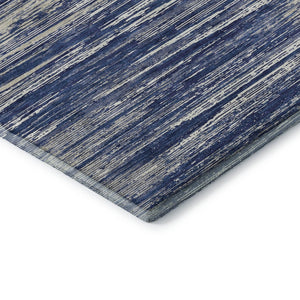 HomeRoots 9' X 12' Navy Blue, Ivory & Gray Striped Washable Area Rug with UV Protection for Modern Homes 671239