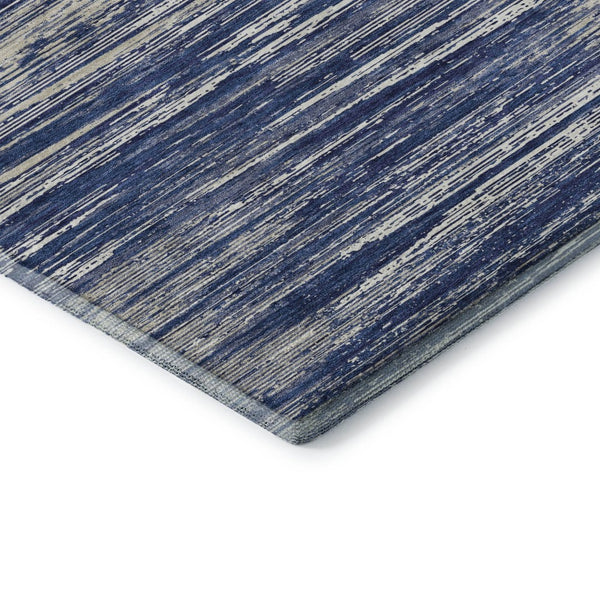 HomeRoots 9' X 12' Navy Blue, Ivory & Gray Striped Washable Area Rug with UV Protection for Modern Homes 671239