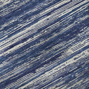 HomeRoots 9' X 12' Navy Blue, Ivory & Gray Striped Washable Area Rug with UV Protection for Modern Homes 671239