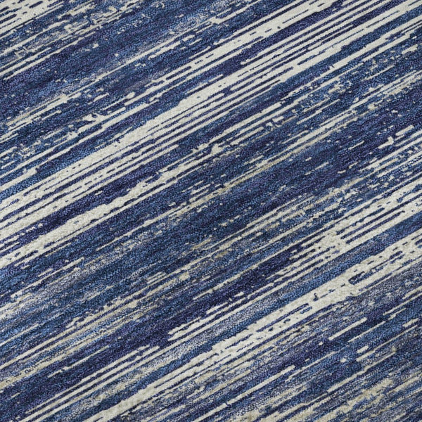 HomeRoots 9' X 12' Navy Blue, Ivory & Gray Striped Washable Area Rug with UV Protection for Modern Homes 671239
