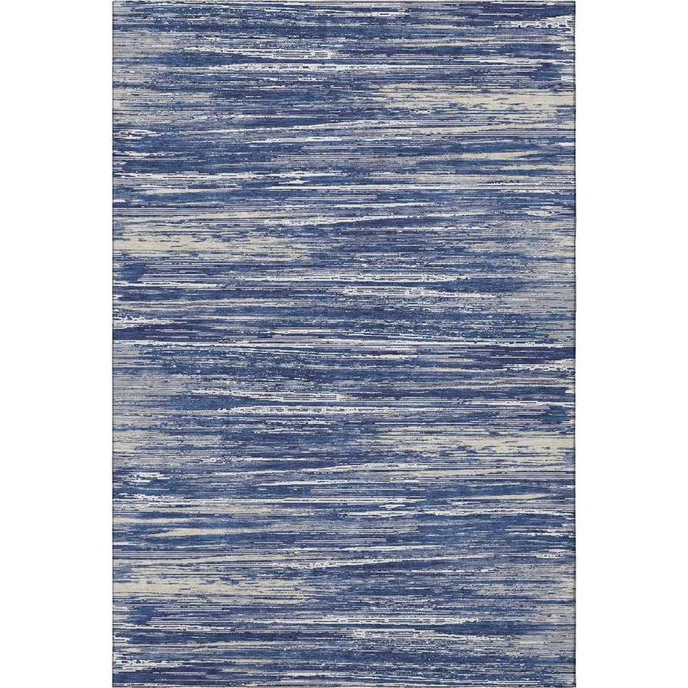 HomeRoots 9' X 12' Navy Blue, Ivory & Gray Striped Washable Area Rug with UV Protection for Modern Homes 671239