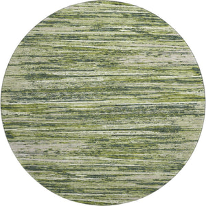 HomeRoots 8' Olive Green and Beige Striped Round Rug - Washable, Stain-Resistant, UV Protected for Any Room 671243
