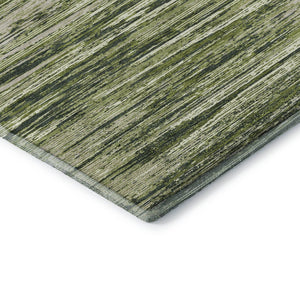 HomeRoots 8' Olive Green and Beige Striped Round Rug - Washable, Stain-Resistant, UV Protected for Any Room 671243