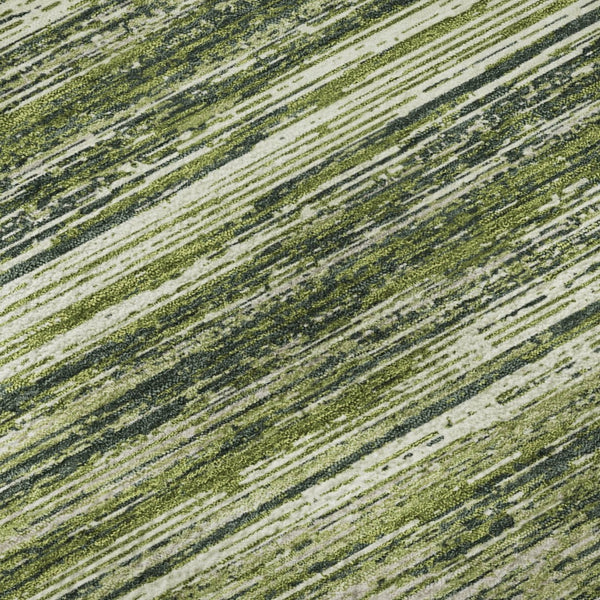 HomeRoots 8' Olive Green and Beige Striped Round Rug - Washable, Stain-Resistant, UV Protected for Any Room 671243