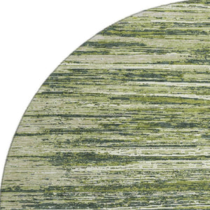 HomeRoots 8' Olive Green and Beige Striped Round Rug - Washable, Stain-Resistant, UV Protected for Any Room 671243