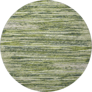 HomeRoots 8' Olive Green and Beige Striped Round Rug - Washable, Stain-Resistant, UV Protected for Any Room 671243