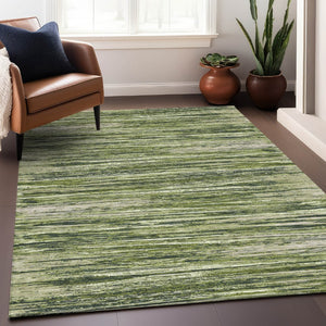 HomeRoots 10' Olive Green & Beige Striped Washable Area Rug - Durable, Stain-Resistant, UV Protected Design! 671246
