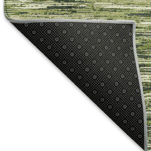 HomeRoots 10' Olive Green & Beige Striped Washable Area Rug - Durable, Stain-Resistant, UV Protected Design! 671246