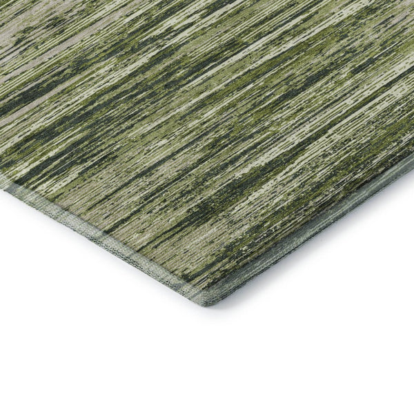 HomeRoots 10' Olive Green & Beige Striped Washable Area Rug - Durable, Stain-Resistant, UV Protected Design! 671246