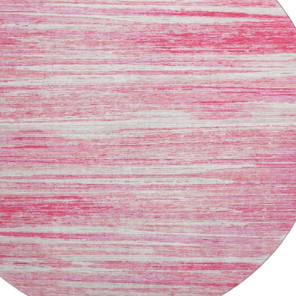 HomeRoots 8' Pink And Ivory Striped Washable Round Rug with UV Protection - Stylish, Durable, and Soft Comfort 671249